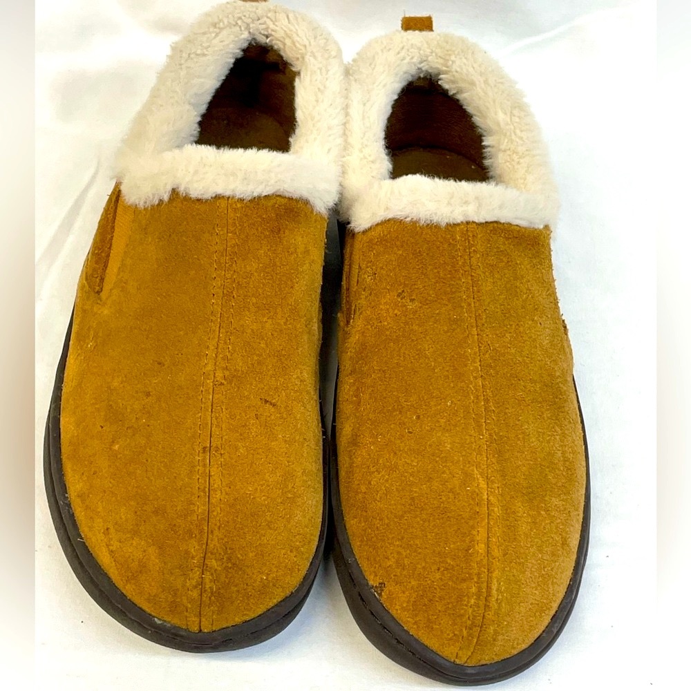 Daniel Green Tan Suede Slip-On Shoes with Cream Lining ladies sz 8.5N